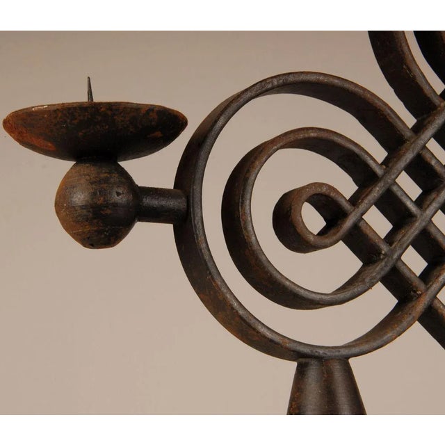 Industrial French Art Deco Wrought Iron Candleholder by Gilbert Poillerat, 1940s For Sale - Image 3 of 12