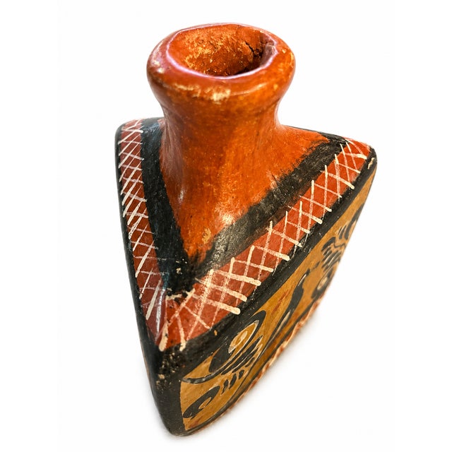 Ceramic Vintage 1960s–1970s Tonalá-Style Hand-Painted Folk Art Pottery Bottle Vase For Sale - Image 7 of 8
