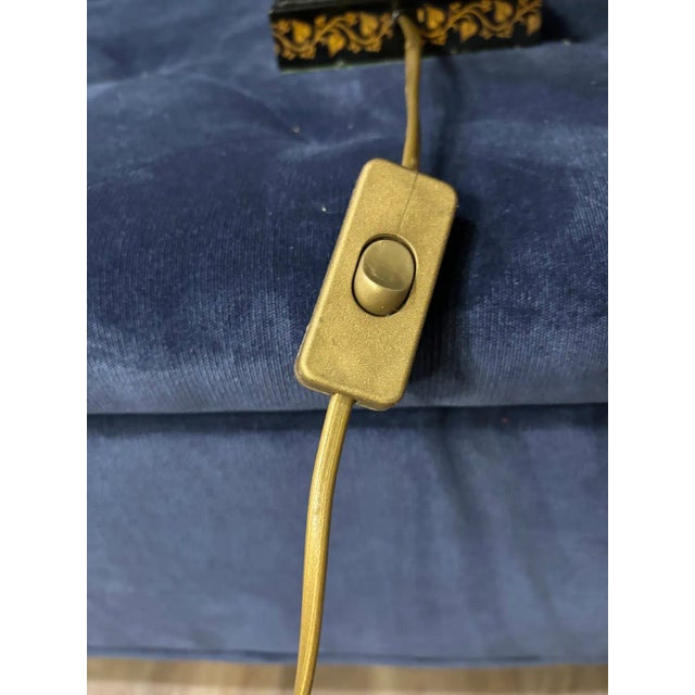 Black 1960s Georgian Tole Lamp With Shade For Sale - Image 8 of 11