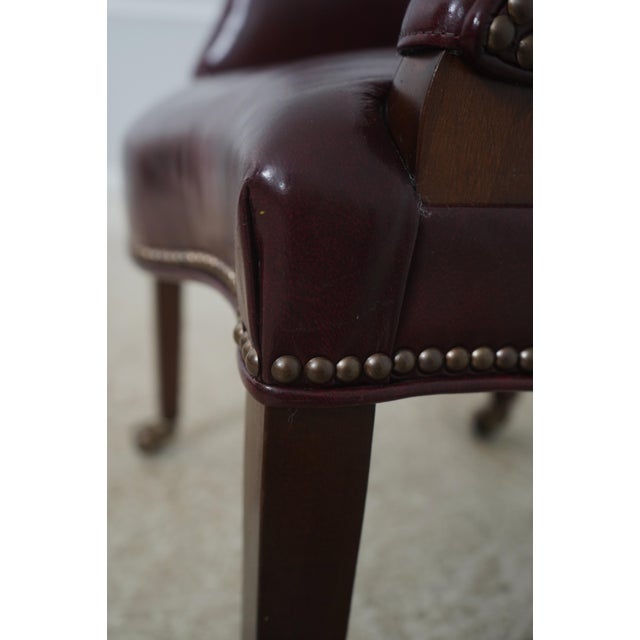 Classic Mahogany Burgundy Leather Barrel Back Chair For Sale - Image 15 of 18