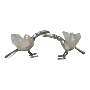 Gerson Brazilian Rock Crystal and Silvered Brass Toucans -A Pair of 2