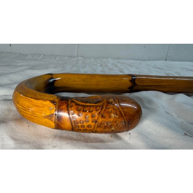 Antique Asian Hand Carved Natural Bamboo Root Wood Faceted Walking Stick Cane For Sale - Image 12 of 15