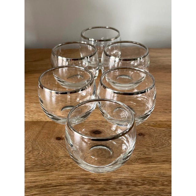 Transparent 1960s Vintage Roly Poly Silver Rimmed Martini Glasses in the Style of Dorothy Thorpe-Set of 6 For Sale - Image 8 of 11