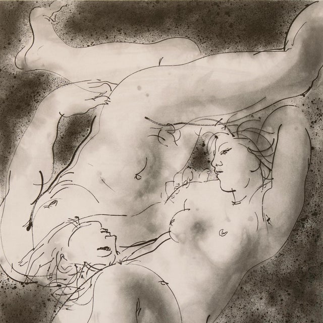 'Couple Embracing' by Hans Erni, Liebespaar Kuscheln, Modernist Grisaille Aquatint Etching For Sale - Image 9 of 10