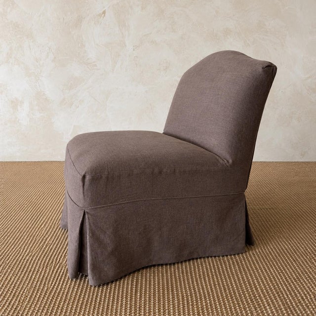 Textile Kosa Armless Chair Slip Covered in 100% Pure Belgian Linen- Bark For Sale - Image 7 of 8