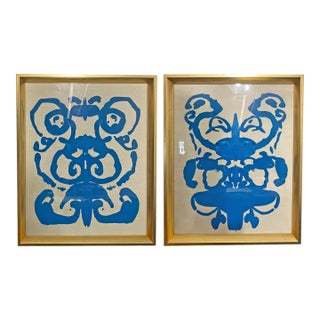 Original Rorschach Test–Inspired Abstract Paintings – Hand-Painted Acrylic on Canvas, Framed Modern Art Set For Sale