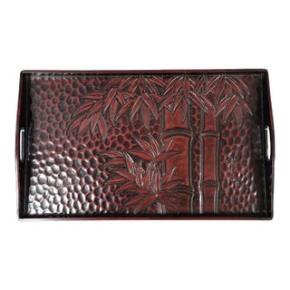 Japanese Kamakura-Bori Tray Black and Red Lacquer With Bamboo Design For Sale