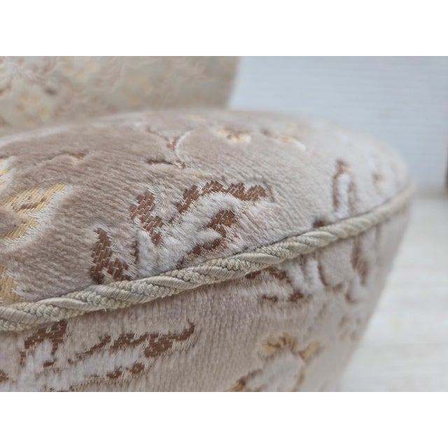 Danish Curved Armchair in Light Green-Gray Furniture Velour, 1970s For Sale - Image 6 of 18