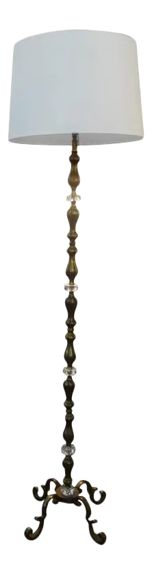 Vintage French Jacques Adnet Style Brass and Glass Floor Lamp