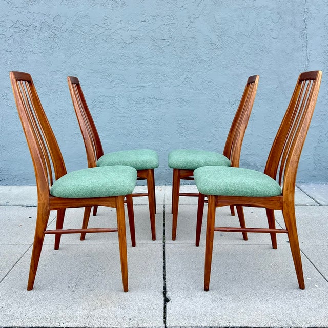 Wood Vintage Danish Modern Slat Back "Eva" Dining Chairs in Teak Attributed to Niels Koefoed For Sale - Image 7 of 11