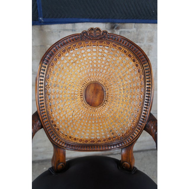 Late 20th Century Theodore Alexander Louis XV Style Carved Mahogany & Leather Cane Back Bar Stool For Sale - Image 10 of 12