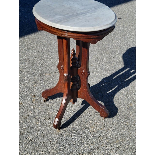 Wood 19th Century American Victorian Marble Side Table For Sale - Image 7 of 18
