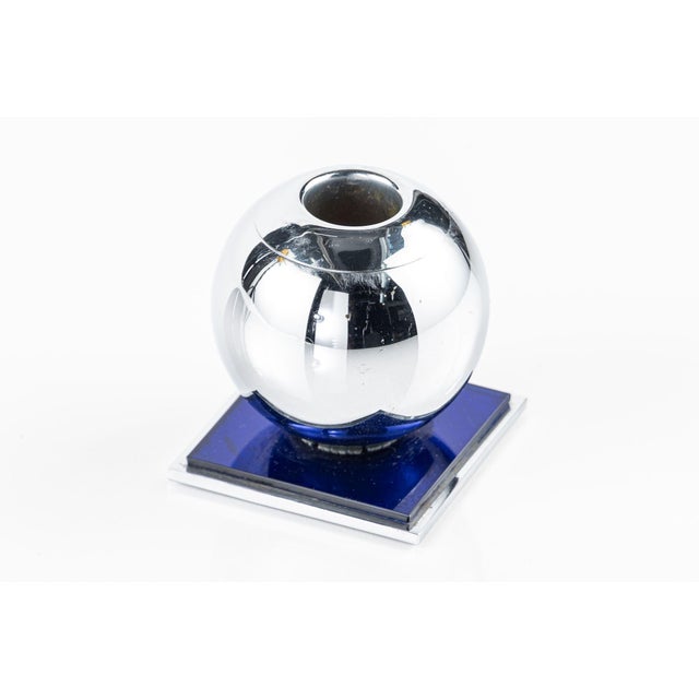 Art Deco Chrome and Cobalt Blue Candleholders by Walter Von Nessen for Chase, 1930s For Sale - Image 9 of 14