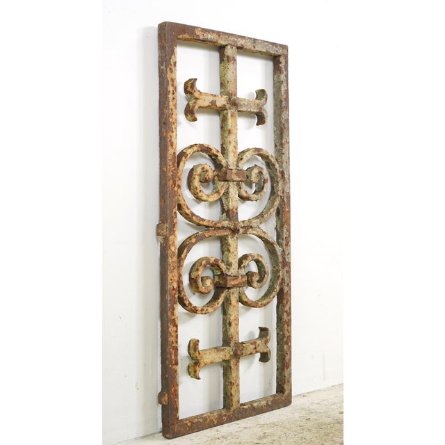 Vintage Spanish style wrought iron rectangular shaped panel with a repeating pattern of quatrefoils and scrolls. The...
