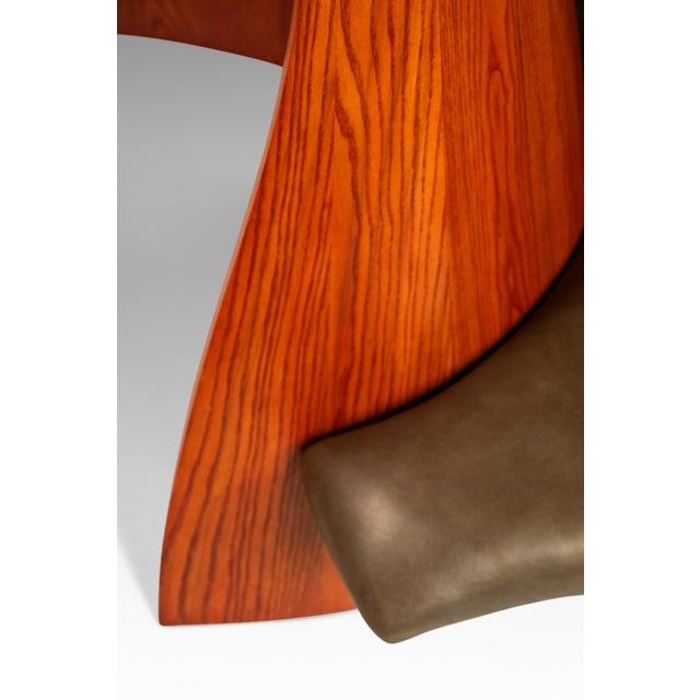 Post Modern Art Deco Serpentine Asymmetrical Architectural Bench / Sofa in Oak & Leather in the Manner of Thomas Stender, Circa 1980s For Sale - Image 10 of 12