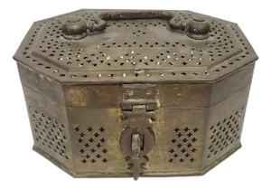 Large Antique Reticulated Bronze Cricket Mughal Jali Jewelry Box