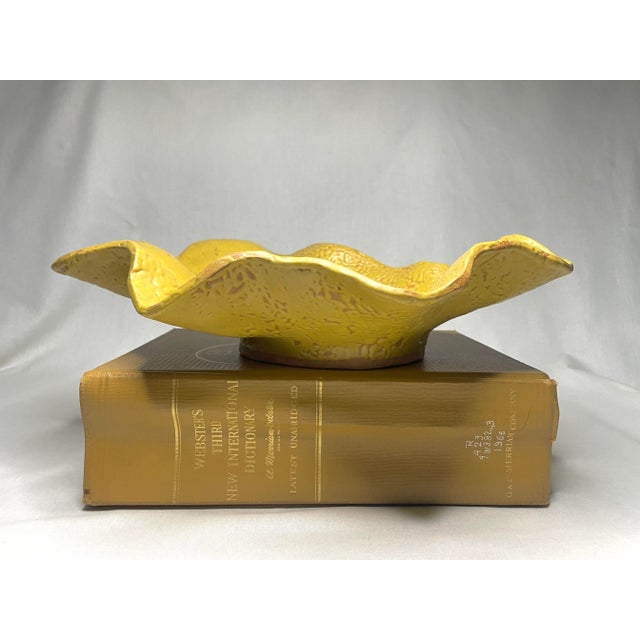 Vintage Organic Modern Studio Pottery Terra Cotta Decorative Bowl, Canary Yellow For Sale In Houston - Image 6 of 12
