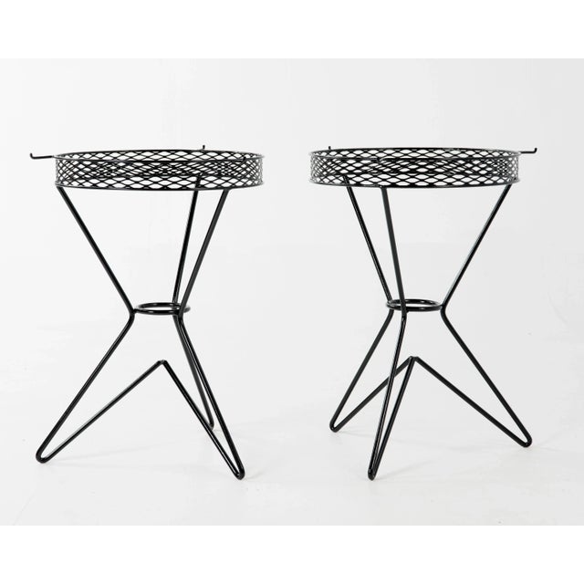 Mid-Century Modern Modern Atomic Three Hairpin Leg Tables After Tony Paul Fredrick Weinberg Iron Wire Mesh Tripod - a Pair For Sale - Image 3 of 11