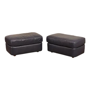 Henredon Vintage Blue Leather Ottomans - A Pair