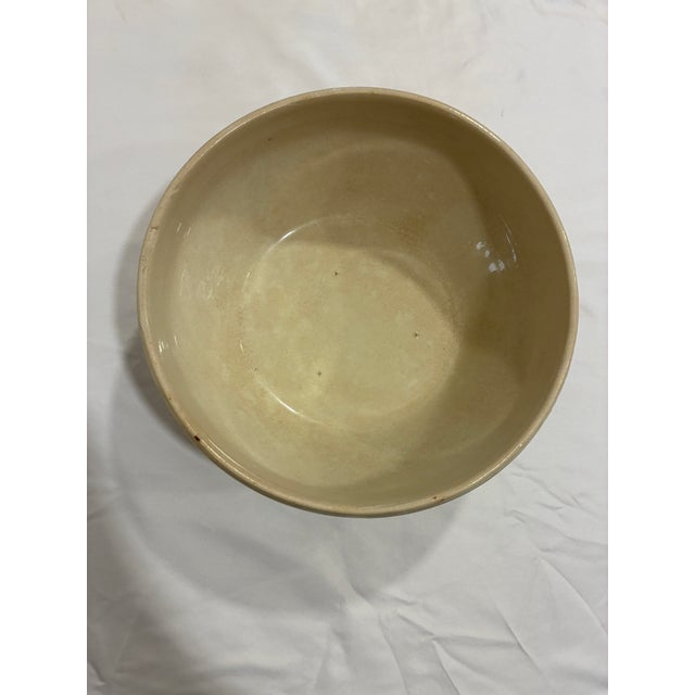 Vintage Farmhouse Stoneware Mixing Bowl With Blue Stripes For Sale - Image 4 of 10