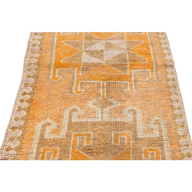 Ivory 3 X 11 Handmade Vintage Turkish Wool Runner With Star Motifs and Earthy Tones For Sale - Image 8 of 11