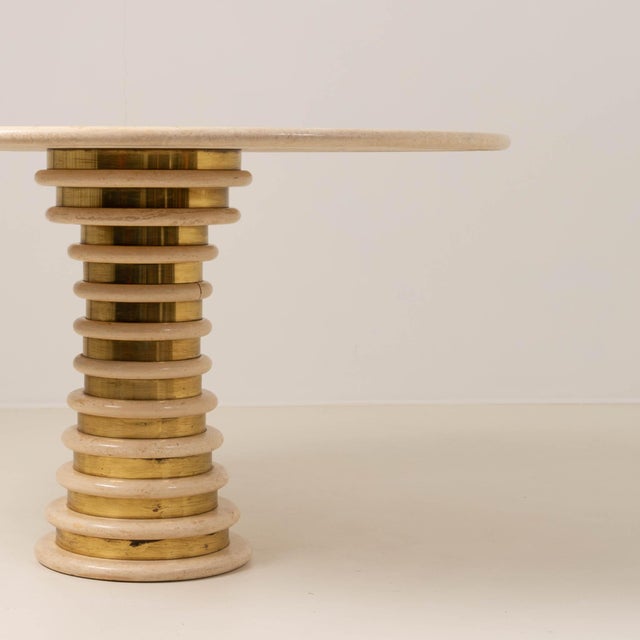 Italian Travertine and Brass Pedestal Dining Table by Marzio Cecchi for Studio Most, 1970s For Sale - Image 3 of 14