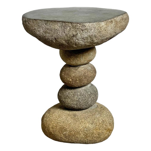 Vintage Outdoor River Rock Stacked Stool Side Table For Sale
