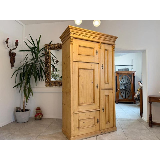 Original Gründerzeit (late 19th-century) farmhouse wardrobe, natural wood, dimensions: height x width x depth 214 x 121 x...