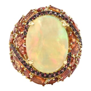 Opal, Citrine, Sapphire and Diamond Gold Cocktail Ring size 7 For Sale