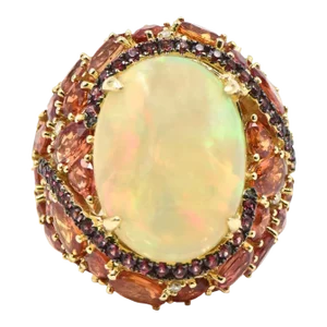 Opal, Citrine, Sapphire and Diamond Gold Cocktail Ring size 7