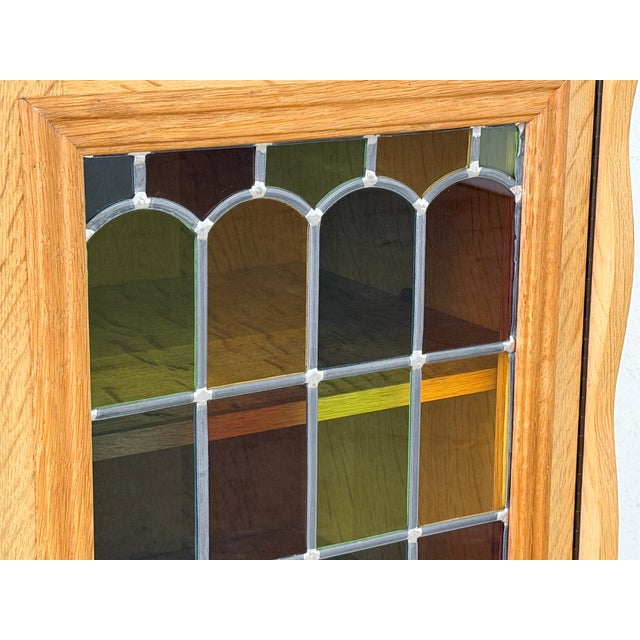 Vintage Oak Display Cabinet with Stained Glass Doors by Henning Kjærnulf, 1960s For Sale - Image 6 of 14