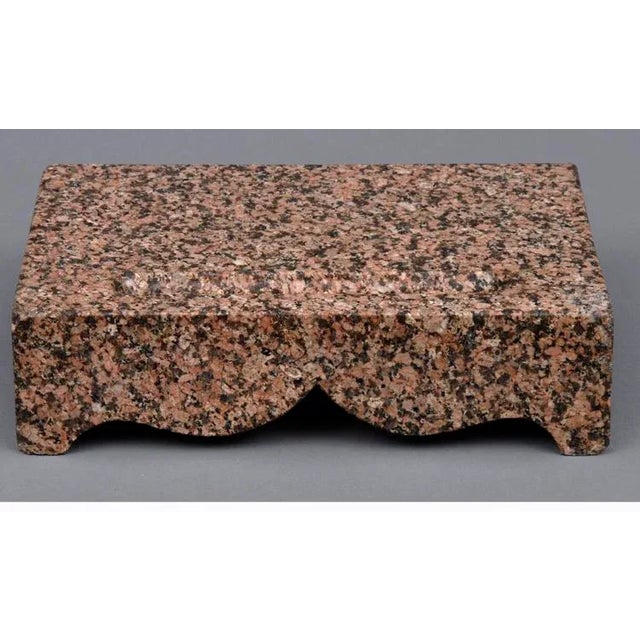 Large Grand Tour mottled pink marble desk pen tray with scalloped sides.