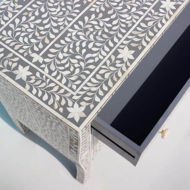 Arts & Crafts French Bombay Style Arabesque Bone Inlay Three-Drawer Chest – By House of Jaipur For Sale - Image 3 of 6