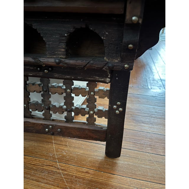 Moroccan Large Vintage Moroccan Mashrabiya Wall Shelf - Hand-Carved Architectural Statement For Sale - Image 3 of 12