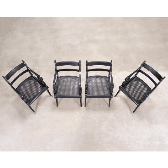 Ralph Lauren Set of Four Ralph Lauren Style Regency Caned Dining Armchairs For Sale - Image 4 of 18