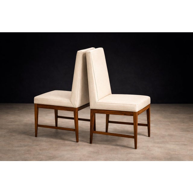 Cimo, Brazil, 1950 — Set of 8 Tall-Back Dining Chairs in Caviúna With Warm Bone Performance Linen For Sale - Image 14 of 16