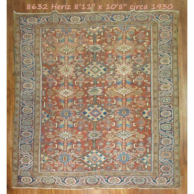 Early 20th Century Square Antique Heriz Rug, 8'11'' X 10'8'' For Sale - Image 12 of 12