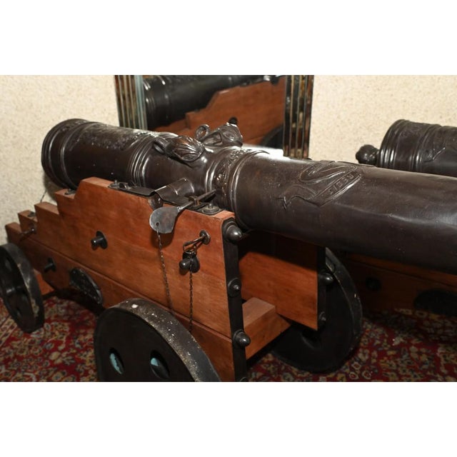 Metal Large French Bronze Cannons, Set of 2 For Sale - Image 7 of 15
