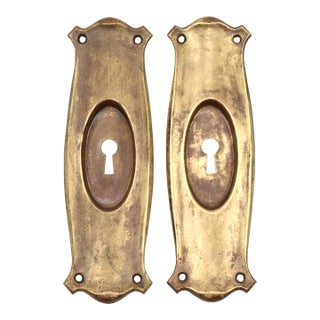 Pair of Vintage Traditional Brass Pocket Door Plates For Sale