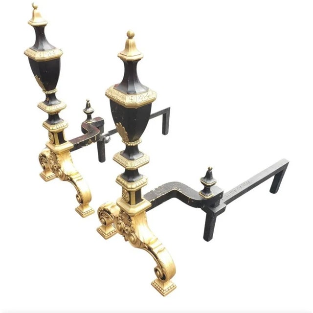 French 1908 Signed Wm. H. Jackson Gilt Bronze Ornate Andirons , a Pair For Sale - Image 3 of 11