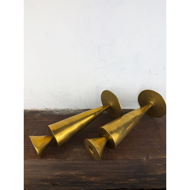 Mid-Century Modern Italian Brass Candlesticks, 1950s, Set of 2 For Sale - Image 14 of 16