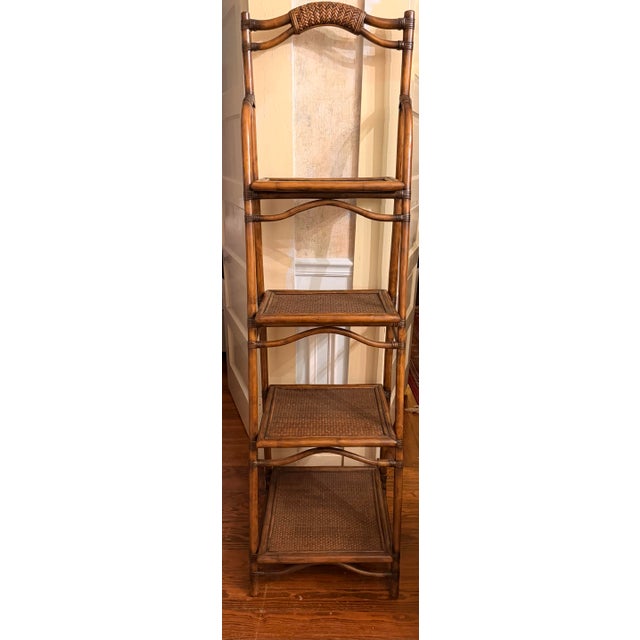 Coastal Boho Arched Rattan and Burnt Bamboo 4-Tier Étagère - 72" H For Sale - Image 4 of 12