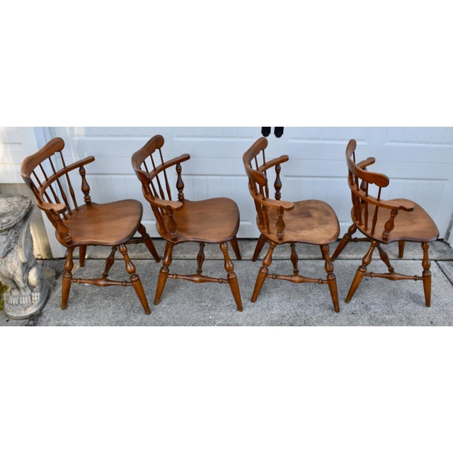 Vtg. Set of Four Ethan Allen Heirloom Nutmeg Maple Windsor Dining Chairs For Sale - Image 10 of 17