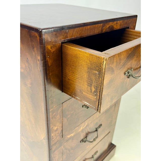Wood Vintage Italian Burl Wood 4-Drawer Nightstand or Side Chest For Sale - Image 7 of 13