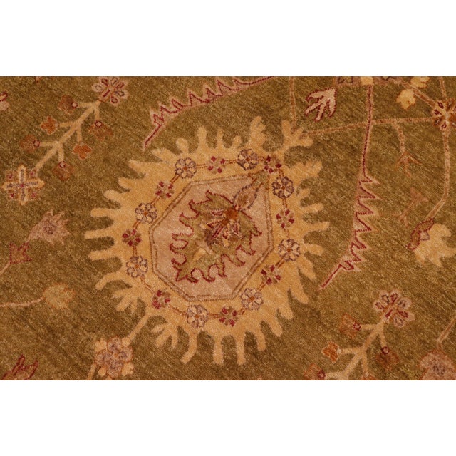 Boho Chic Ziegler Olive Green Rust Hand-Knotted Wool Rug - 8'2'' X 9'10'' For Sale In New York - Image 6 of 8