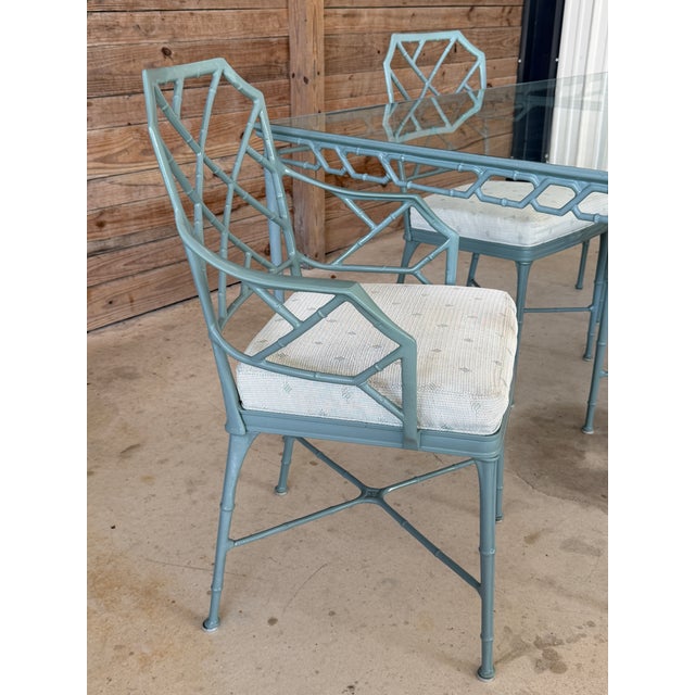 Vintage Brown Jordan Calcutta Faux Bamboo Aluminum Five Piece Patio Dining Set For Sale In Naples, FL - Image 6 of 12