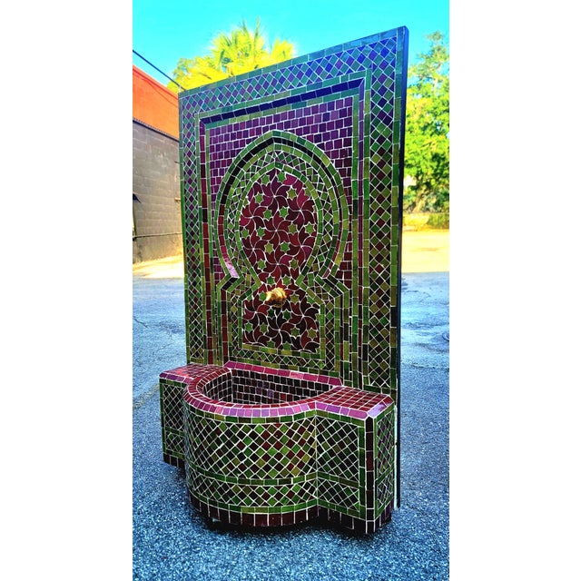 Moroccan Moroccan Olive Green & Burgundy Mosaic Tile Fountain / Rafraf Style For Sale - Image 3 of 9