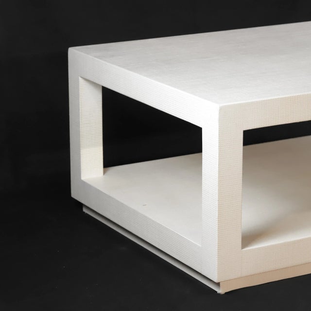 Karl Springer's Style Vintage Raffia Covered Modern White Cocktail Table For Sale In New York - Image 6 of 11