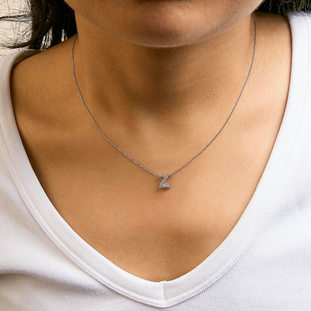 10K White Gold Diamond Accent "Z" Initial Bubble Pendant Necklace For Sale - Image 4 of 5