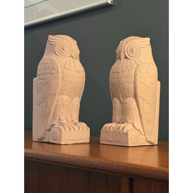 Art Deco Art Deco Heavy Cast Sandstone Owl Bookends - A Pair For Sale - Image 3 of 11